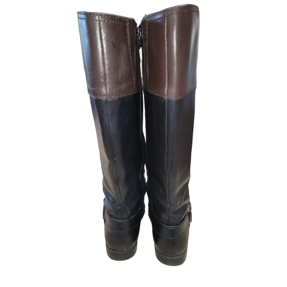 Ralph Lauren Sulita Womens Black Brown Leather Knee High Riding Boots Sz 6 B